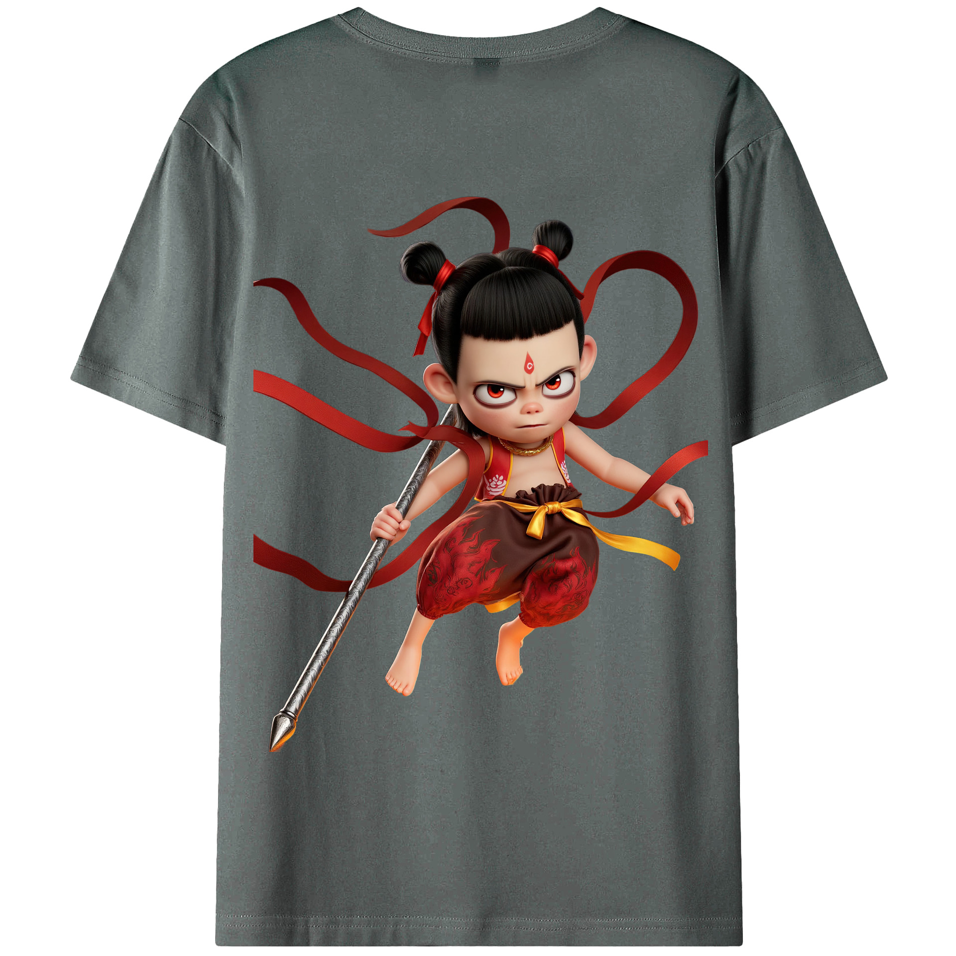 （画像用） Ne Zha 2 ナタ 魔童の大暴れ 綿100％半袖Tシャツ（背面プリント）